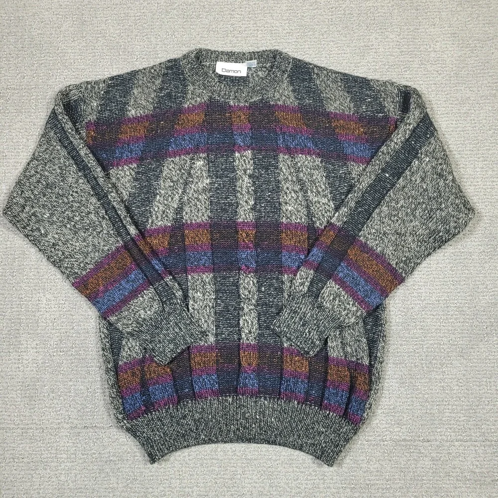 Vintage Damon Sweater Wool Mens Large Made In Italy Cable Knit